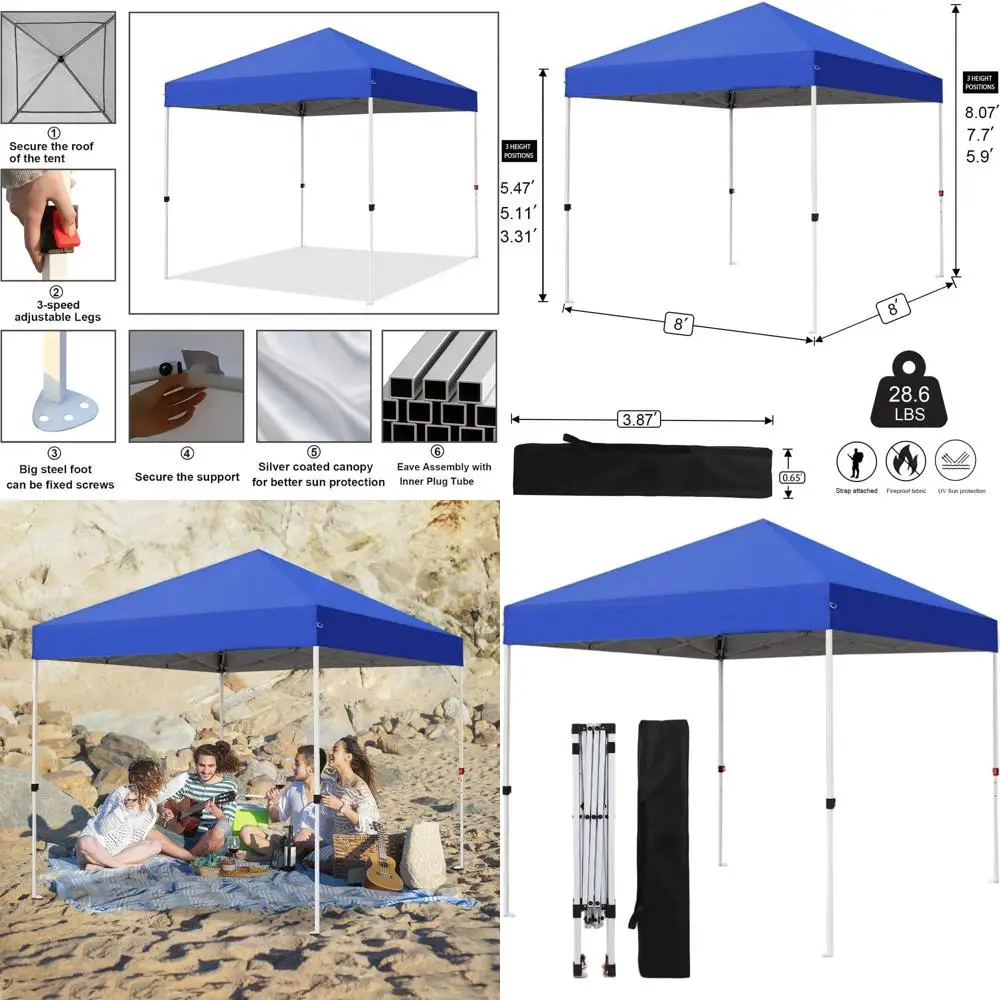 

Палатка-шатер 8x8 м для улицы с сумкой для переноски, идеально подходит для свадеб, вечеринок и мероприятий - синяя