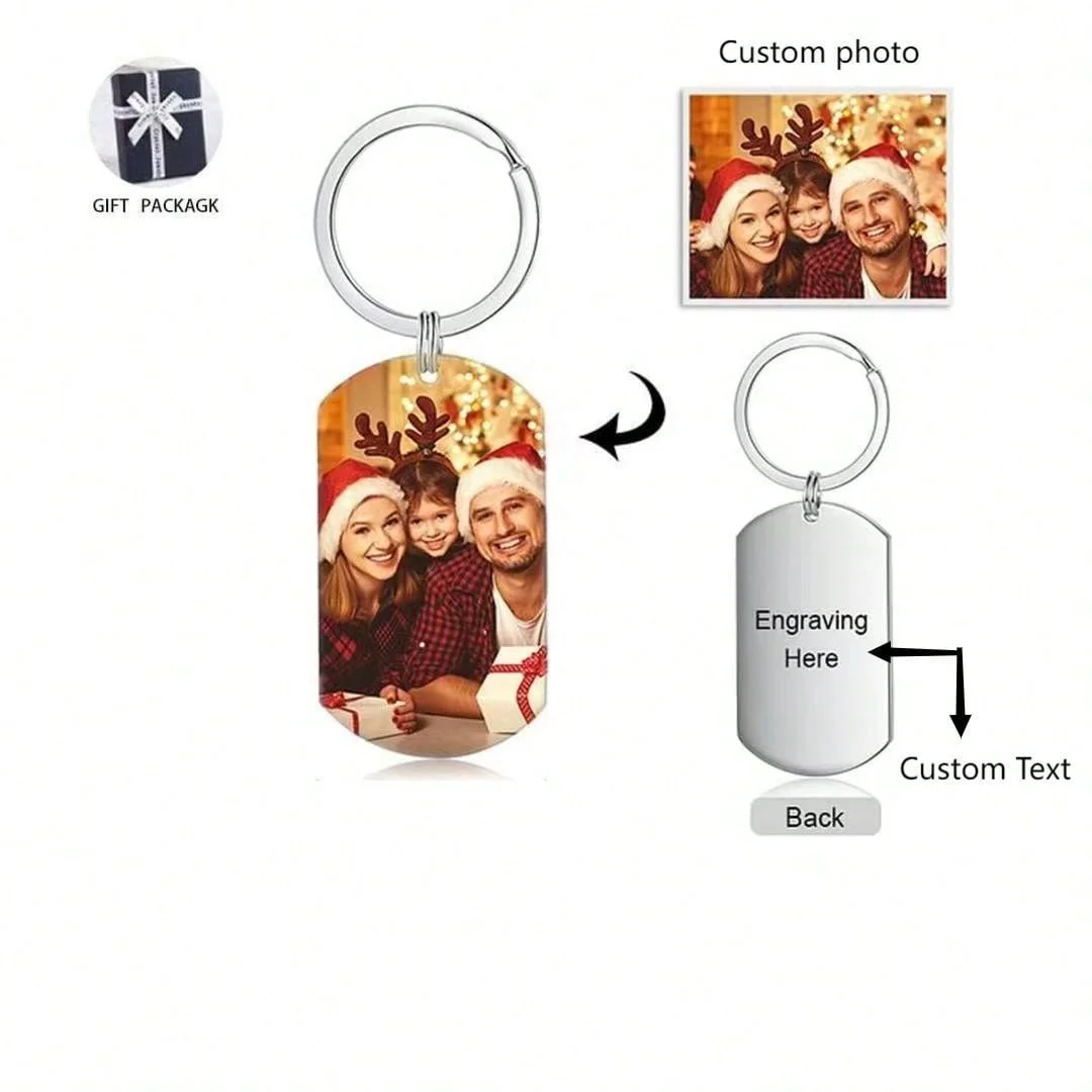 

Пользовательские цветные фотобрелки с именем для мужской семьи, брелки с выгравированными картинками, персонализированные идеи рождественских подарков