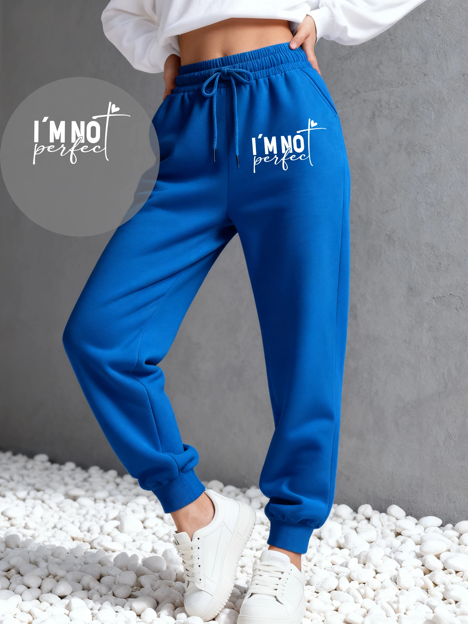 I'M Not Perfect Art Letter Print Sweatpant Hip Hop Casual Woman Long Pant Fleece Loose Trousers Pocket Autumn Y2K Jogging Pants