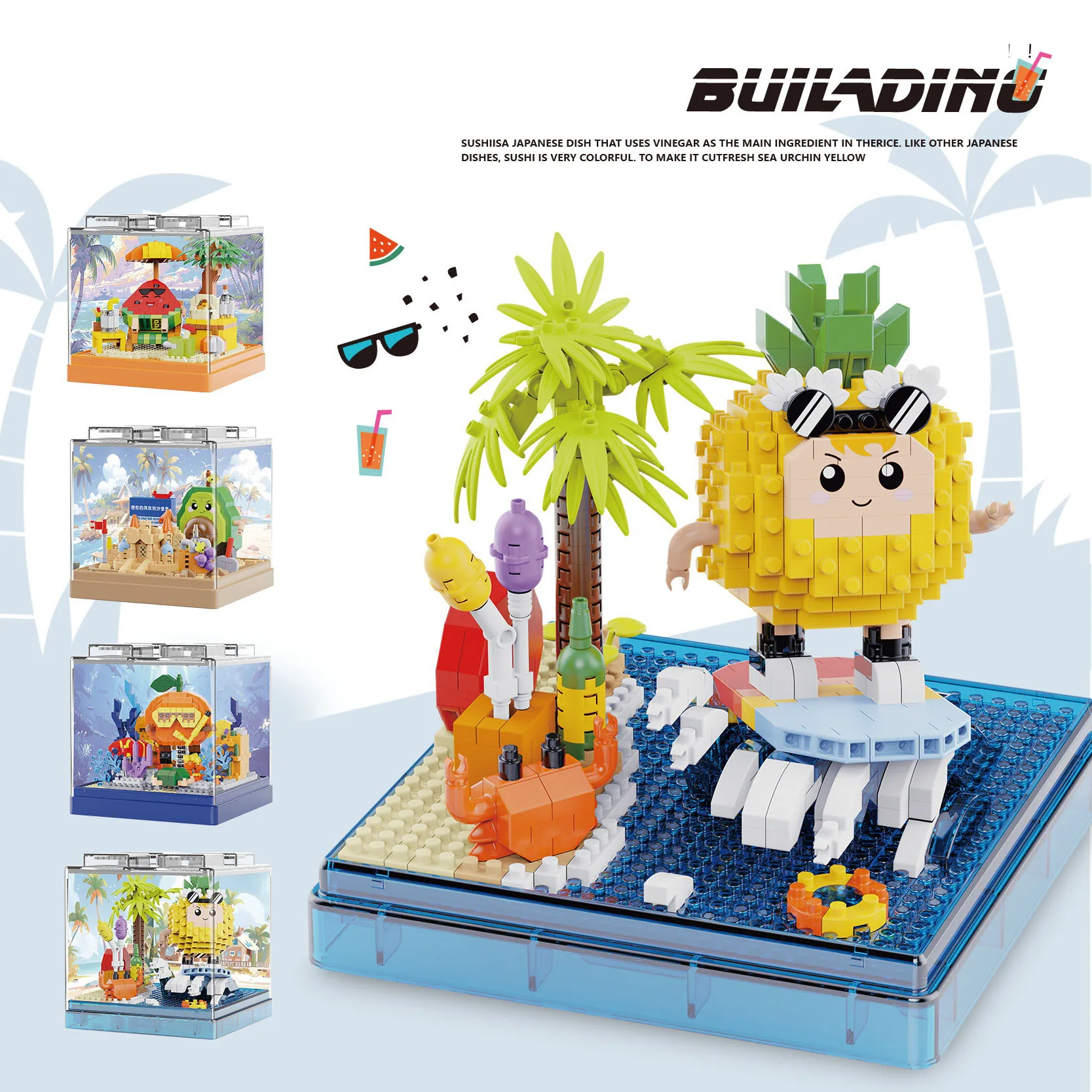 Idea Fruit Party Box Micro Diamond Building Block Pineapple Watermelon Avocado Orange Nanobricks 3D Wall Brick Toy For Kids Gift