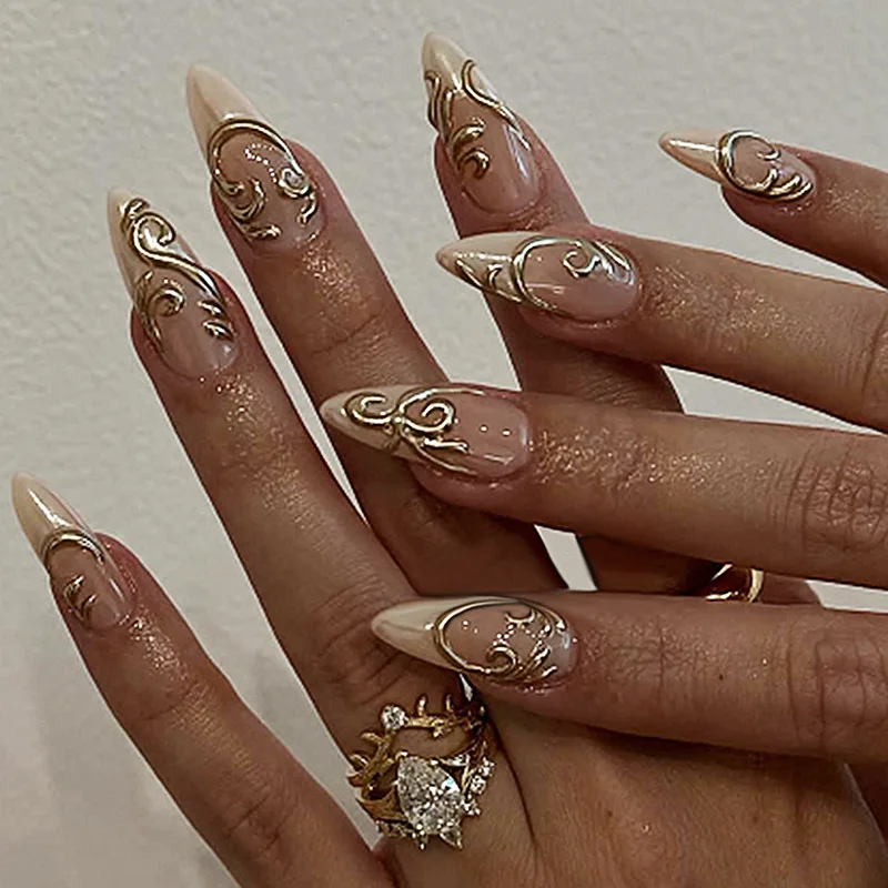 

Almond Nail White French Three-dimensional Explosive Sun Temperament Versatile Wearing Nail High-quality Nail Art Tablets 30 pieces