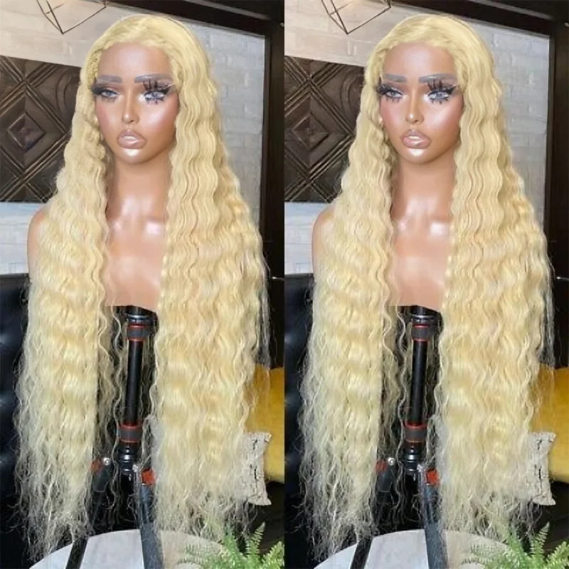 

30 40 Inch Curly Honey Blonde 13x4 613 Colored HD Lace Front Human Hair Deep Wave 13x6 Transparent Lace Frontal Wig For Women