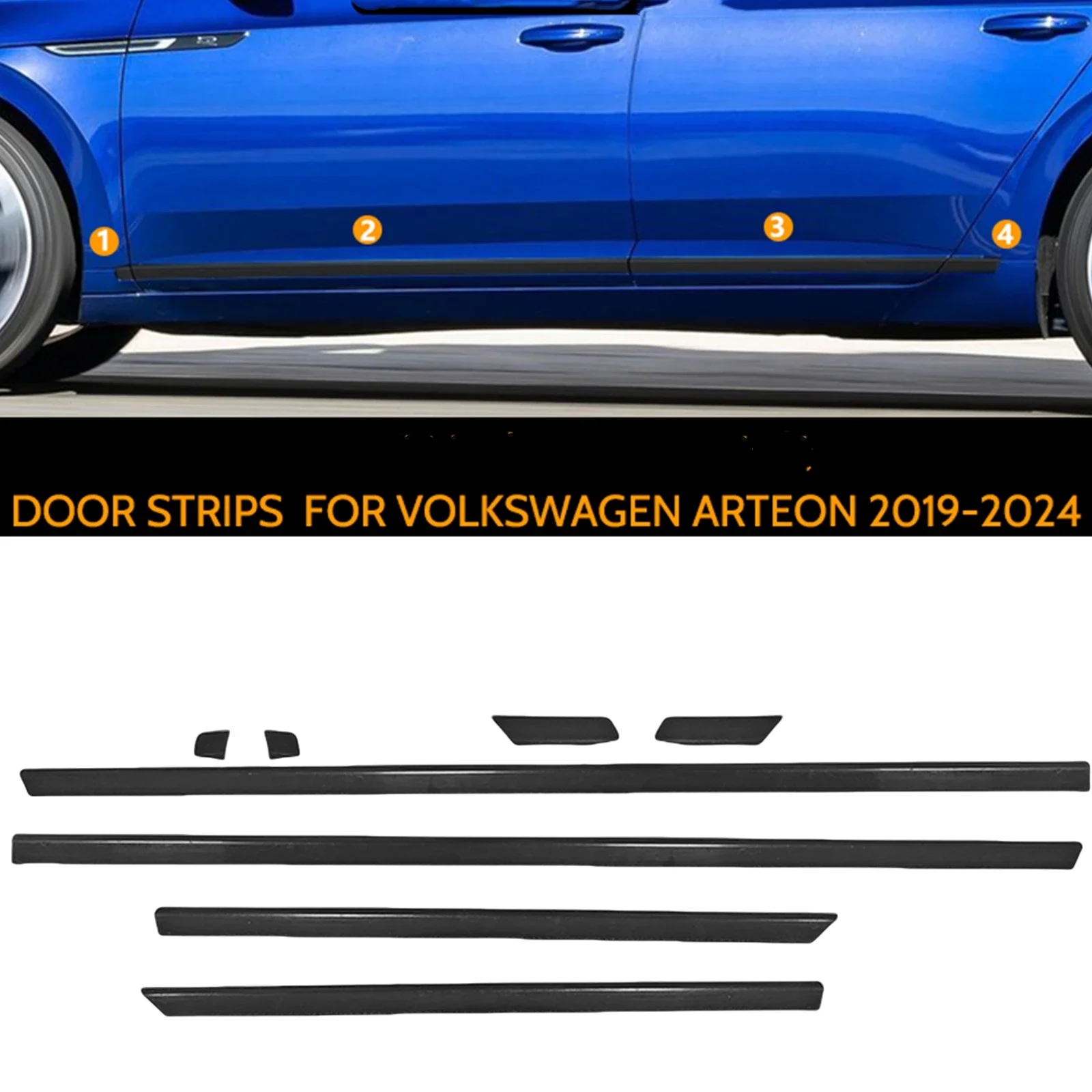 New！ For Volkswagen VW Arteon CC 2019-2024 Chrome Black Exterior Lower Side Door Panel Protector Trim Molding Decorative Strip