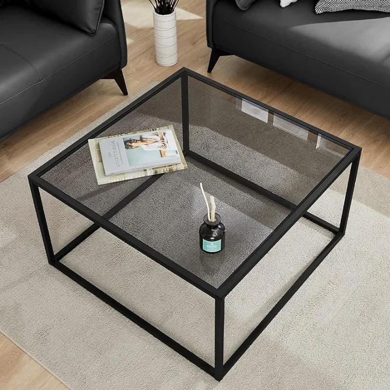 SAYGOER Glass Coffee Table, Small Modern Coffee Table Square Simple Center Tables for Living Room