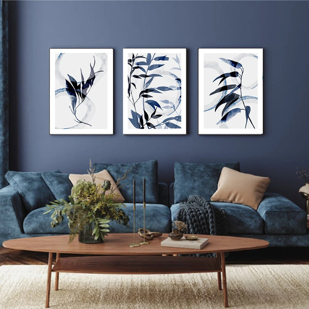 

Set of 3 Blue Leaf Posters And Prints Nordic Botanical Gallery Painting Wall Art Canvas Wall Pictures For Living Room Decor