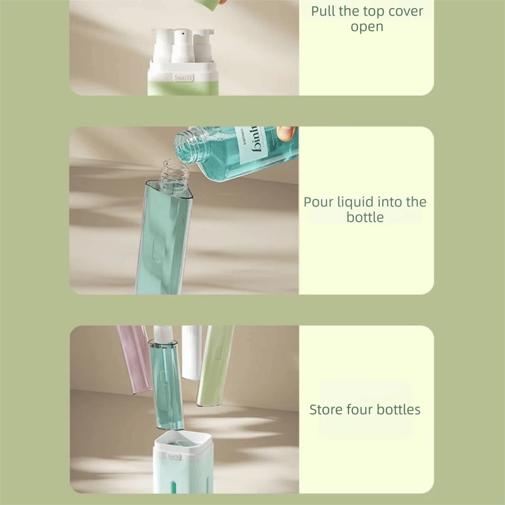 4-in-1 Reise-Nachfüllflaschen, wiederverwendbare, auslaufsichere Lotions-Squeeze-Flaschen, abnehmbar, platzsparend, geteilte Flasche für die Duschnutzung – Detail 11
