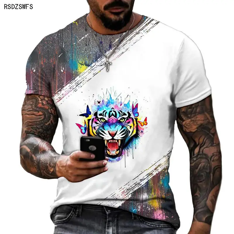 Cartoon Vivid Animal Tiger 3D Printed Men's And Women's T-shirts HD Short-sleeved Oversized Summer Short-sleeved Tops