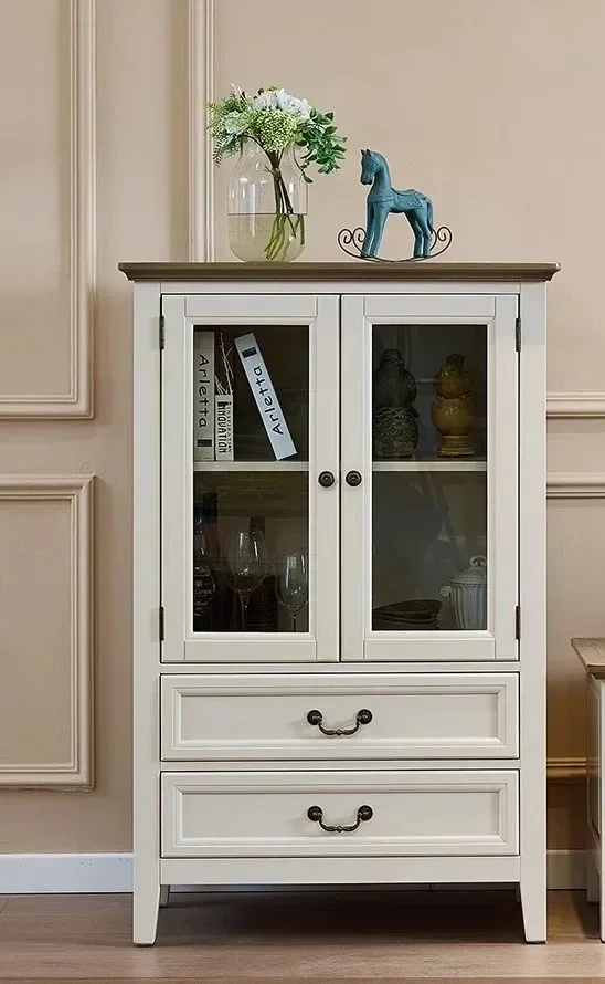 

American country solid wood locker glass wine cabinet combination living room Mediterranean partition cabinet5203