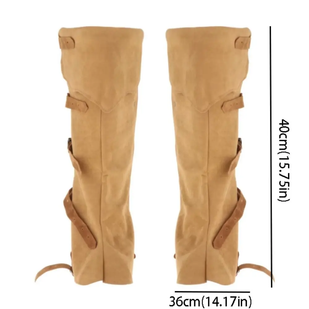 Adjustable Size Boot Covers Leather Look Suede Texture Leg Guards Warm Lining Studded Design Shin Guards Pirate Costume
