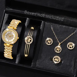 6PCS/Set Women's Watch Fashion Rhinestone Roma Dial Quartz Watch Steel Band Wristwatches Diamond JewelrySet