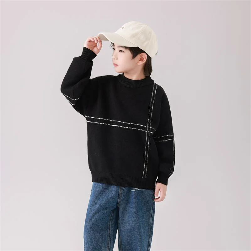 

Boys Woolen Sweater Cotton Knitting Windbreak 2025 Black Plus Thicken Autumn Winter Outwear Sport Teenagers Christmas Warm Child