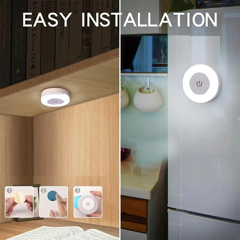 

Mini LED Touch Night Light 3 Colors Dimmable USB Rechargeable Light Wall, Closet, Kitchen Night Light Wireless Sticker Lights