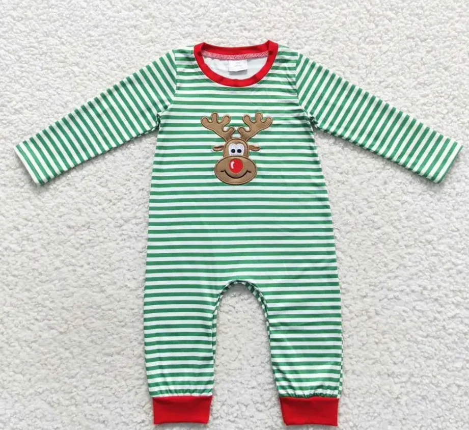 

Рождественский цельный комбинезон с вышивкой и оленями для новорожденных мальчиков