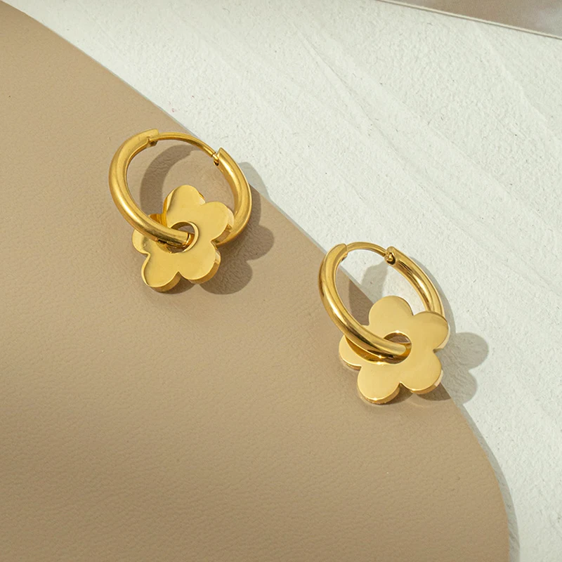 ANENJERY 316L Stainless Steel Flower Hoop Earrings for Women Simple Removable Ear Jewelry boucles d'oreilles