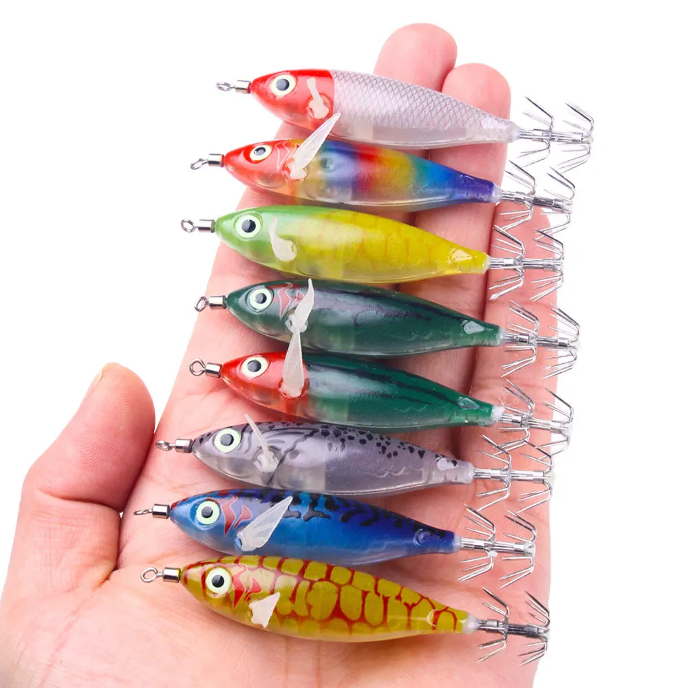 Fishing Lure Squid Jig 80mm 6g Shrimp Prawn Luminous Glow in Dark Artificial Spinner Lure Tackle for Cuttlefish Octopus