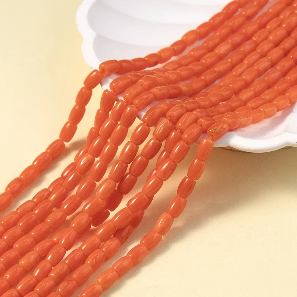 الصف 4x6 مللي متر المرجان الطبيعي الخرز ستراند البرتقال خرزة مباعدة رائعة شكل دلو لصنع سوار ذاتي الصنع قلادة القرط #6