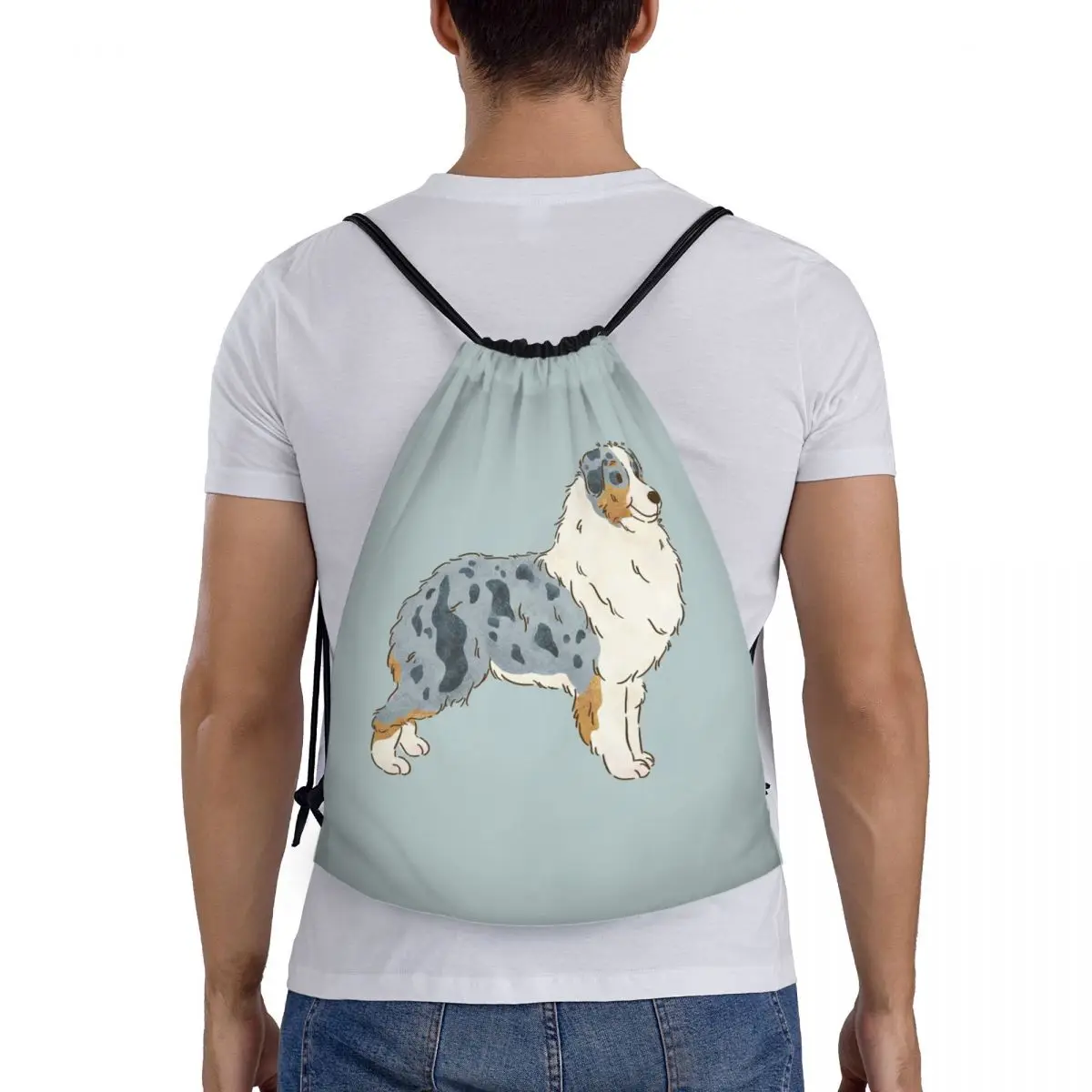 Australian Shepherd Aussie Dog Backpacks Portable Drawstring Bags Sports Bag Book Bags for Travel School