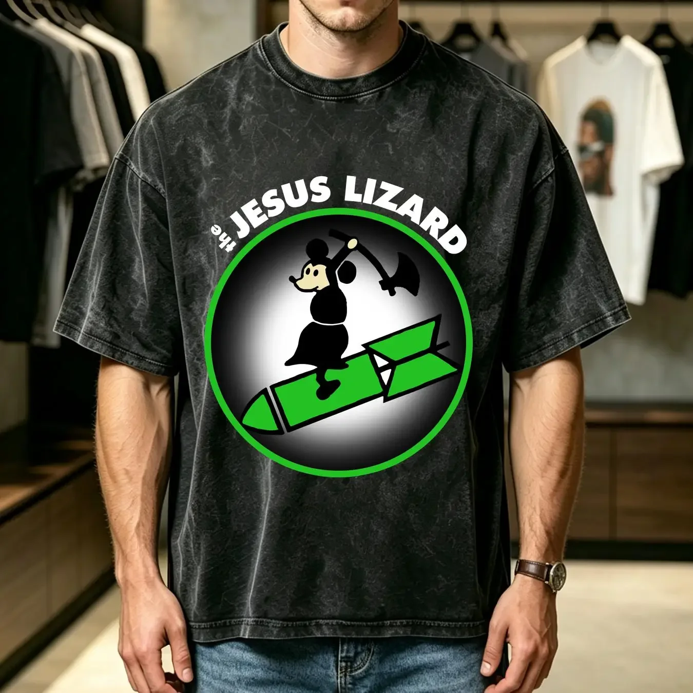washed T Shirt Jesus Lizard Mouthbreather Mouse long or short sleeves vintage Washed Comfortable Unisex Slightly streetwear