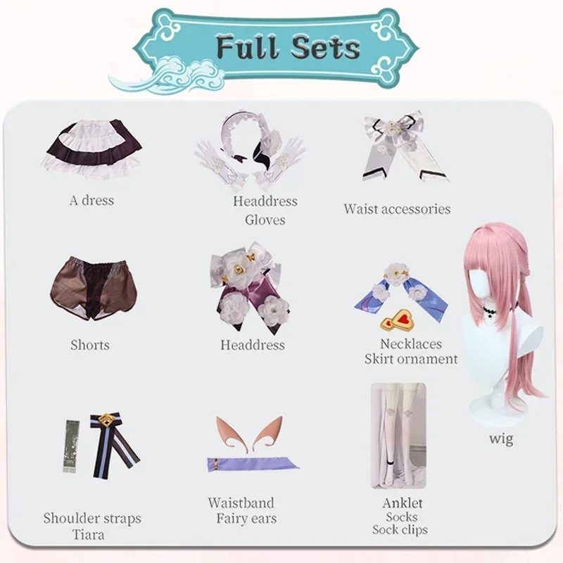 Elysia Cosplay Costume da cameriera francese Honkai Impact 3 parrucca uniforme di carnevale Anime costumi di Halloween gioco da uomo