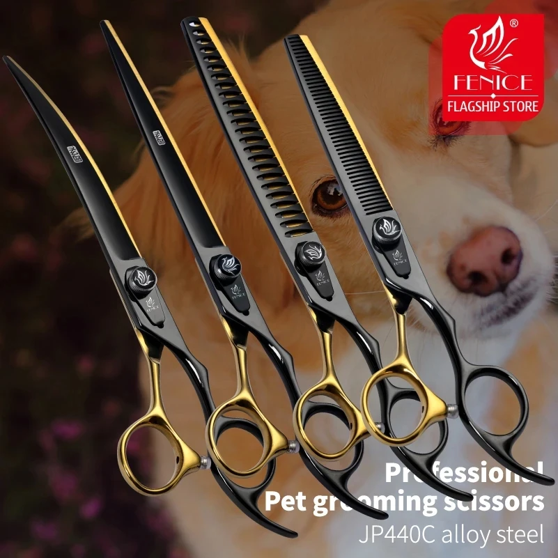 

Fenice Professional 7.0/8 Inch Pet Grooming Black Gold JP440C Curved Thinning Cutting Shears tijeras para cortar pelo de perro