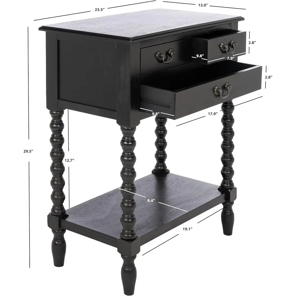 Black 3-Drawer Home Storage Table Athena Collection