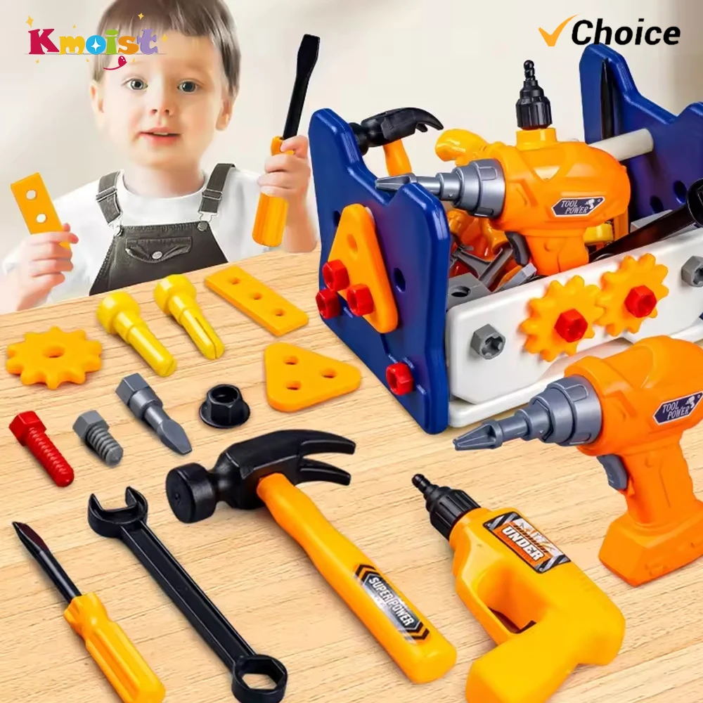 Children Pretend Play Repair Tools Play Game 2 In 1 DIY Toolbox Chair Toy Plastic Construction Screw Tools Toys for Boys Gifts