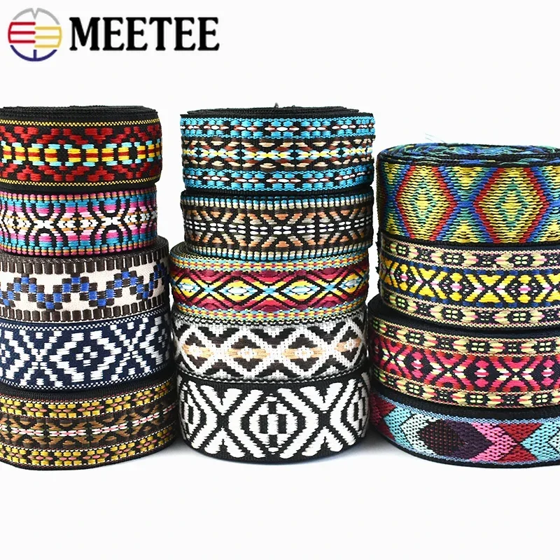 5/10Yards Meetee 30/38mm Polyester Cotton Tarp Webbing Strap Lanyard Sewing Bag Belt Embroidered Ribbon Decorative Ethnic Tape