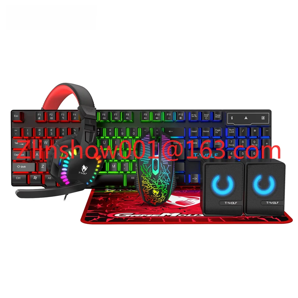 TF880 5IN1 Wired Gaming Keyboard Mouse Mousepad Headset Headphones