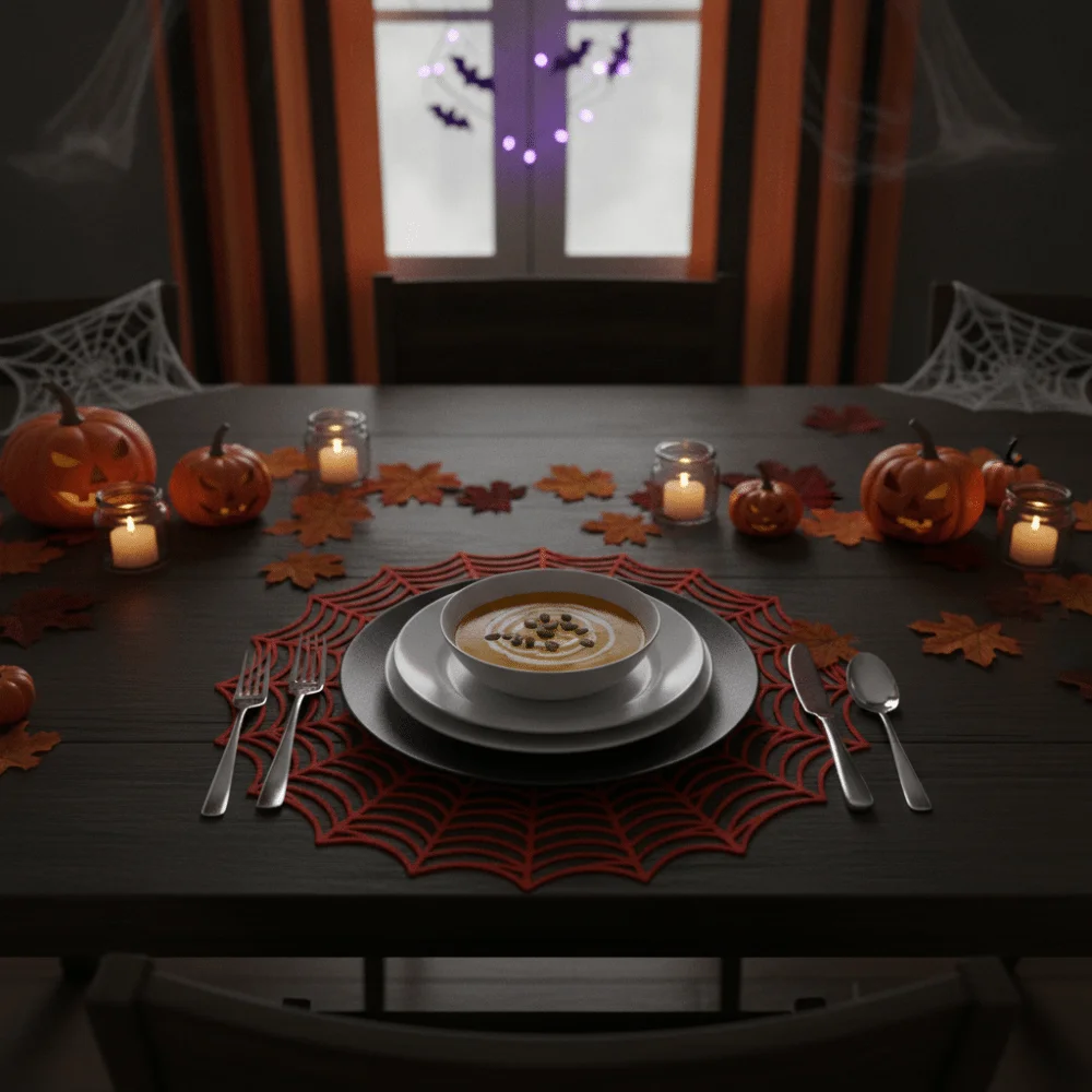 4PCS Non-slip Halloween Spider Web Placemat PVC Waterproof Spider Web Coaster European-style Hollow Out