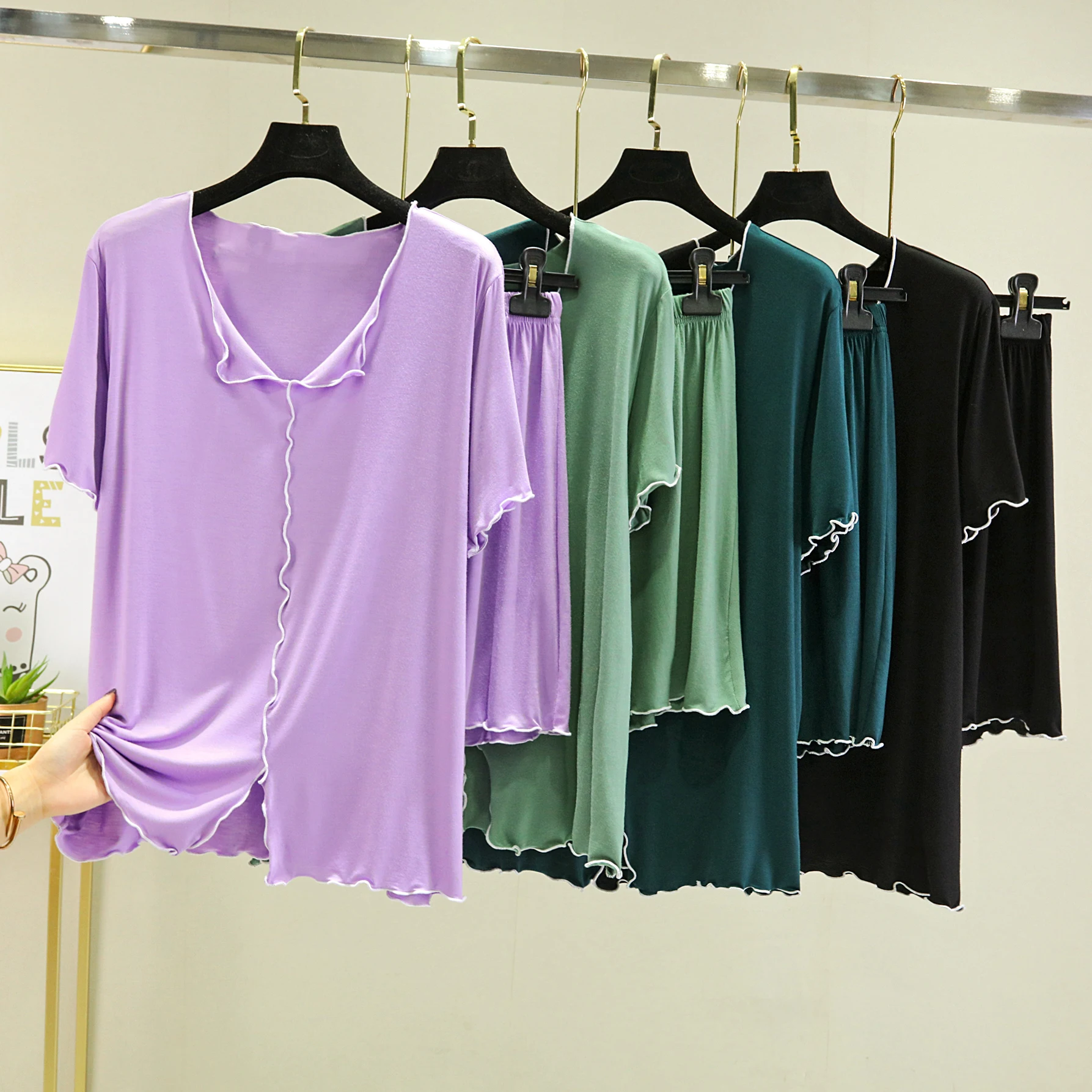 

Modal Short Sleeve Shorts Home Clothes Two-Piece Set Spring Summer Casual Wear Autumn Winter plus Size Home Clothes Nightgown