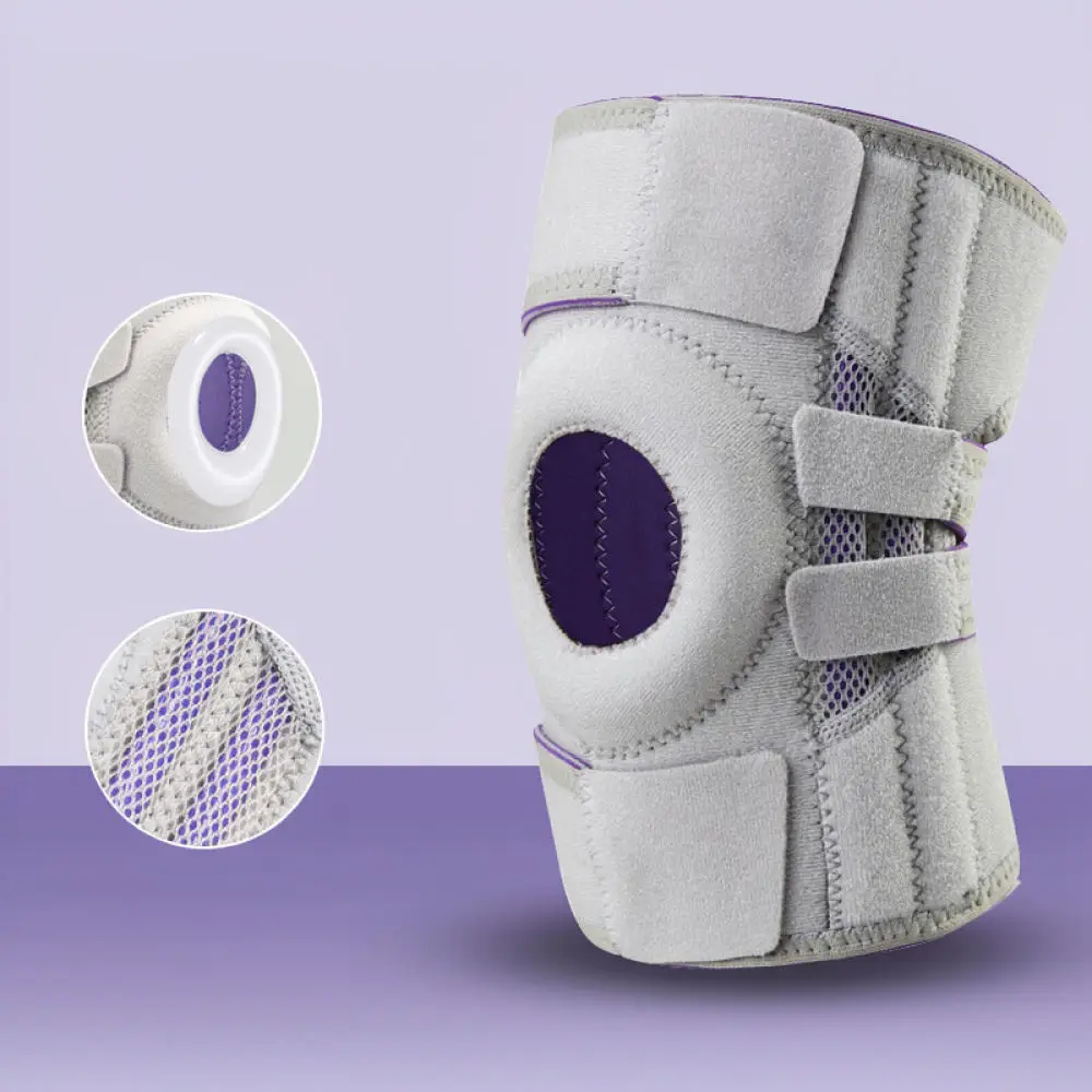 Durable Knee Support Protector Brace With Lateral Spring Stabilizers Silicone Anti Slip Grip For Sports Running Fitness Workout
