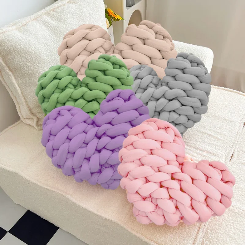 Heart Shaped Knot Pillow Nordic Style Handmade Woven Love Cushion Living Room Sofa Decoration PP Cotton Filled DIY Throw Pillows