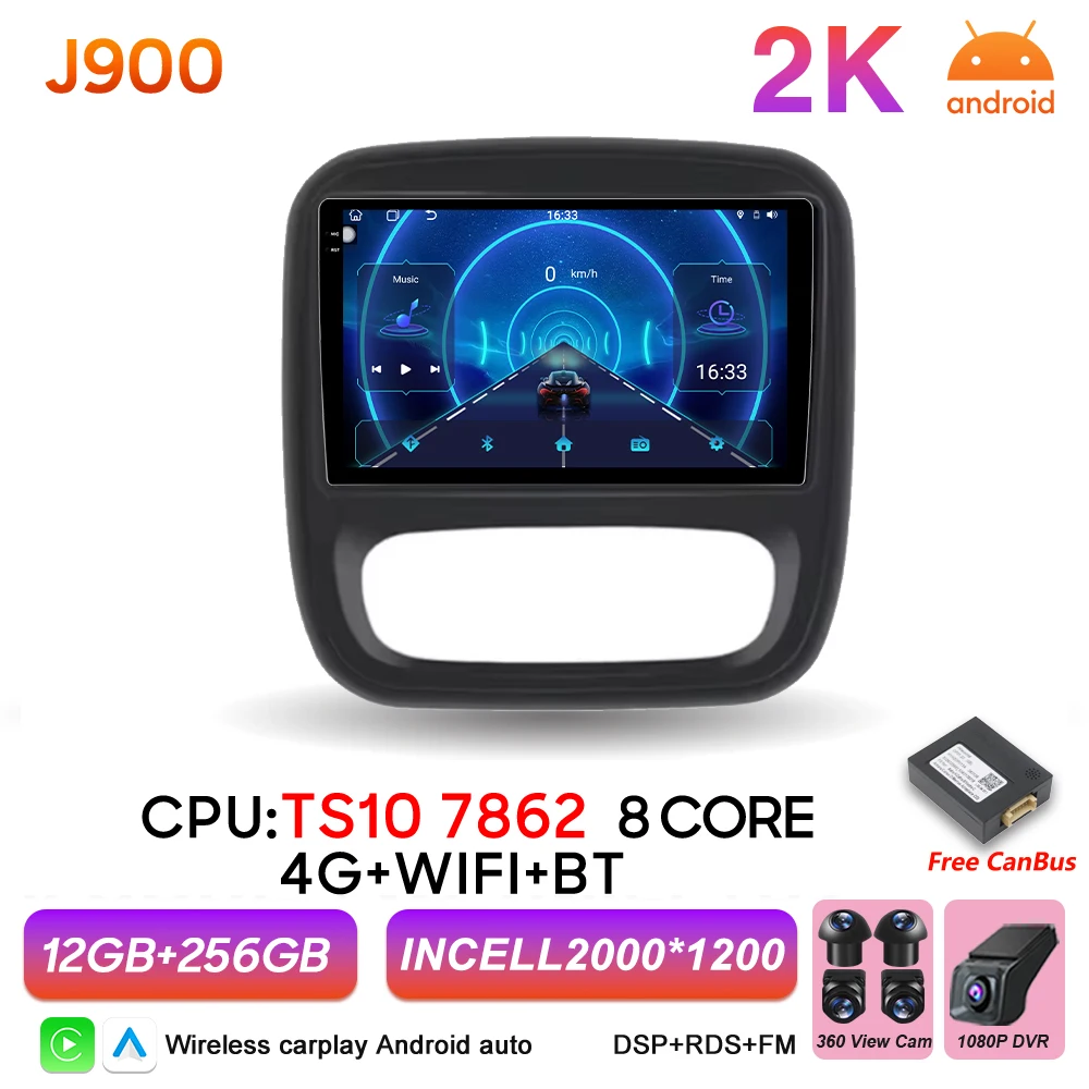 Auto radio Android 16 Carplay voor Renault Trafic 3 Opel Vivaro B 2014 2015 2016 2017 2018 - 2021 Multimedia speler stereo GPS BT