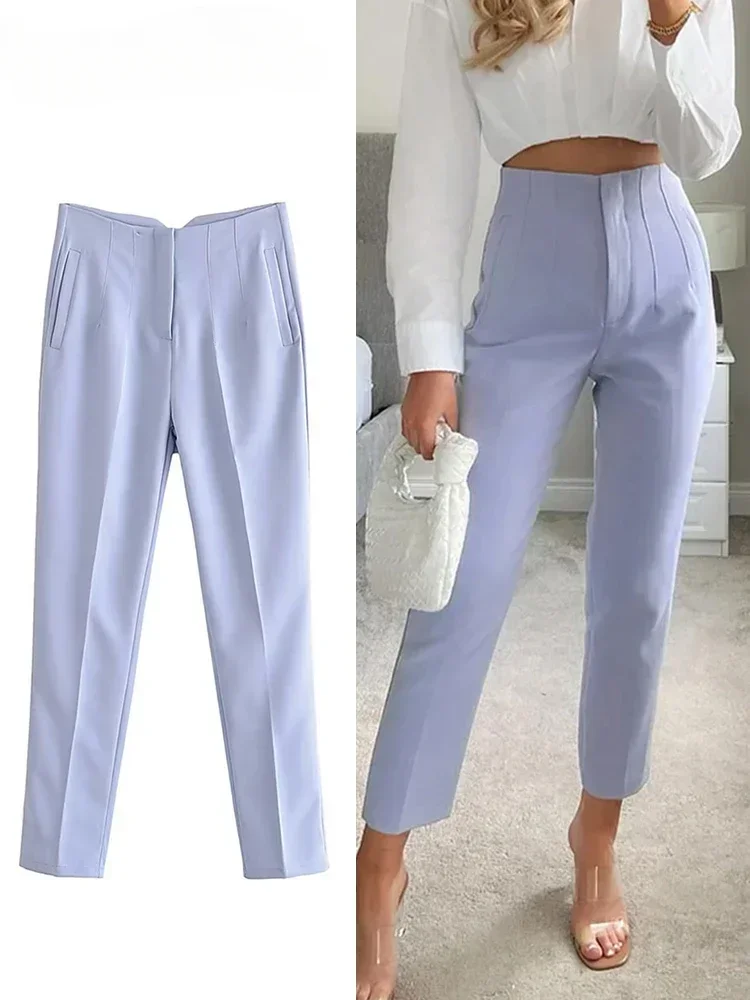 2025 Classic Women's Pencil Pants Spring Basic Solid High Waist Straight Pant Female Casual Slim Ankle Length Trouser Pantalones