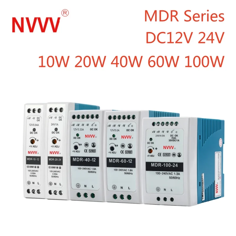 DR EDR NDR serie MDR alimentatore Switching su guida Din alimentatore 12V 24V 48V 10-480W 110/220v stabilizzatore di tensione da ca a cc