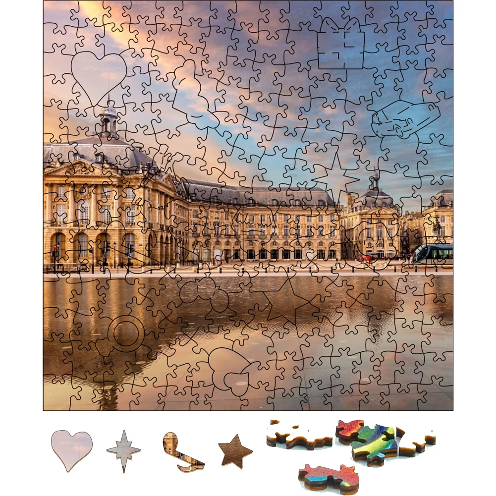 Bordeaux Square Wooden Jigsaw Puzzle Toy Hand Painting Wood Puzzles Board Games For Kids Birthday Invite Gift 3D Puzzle