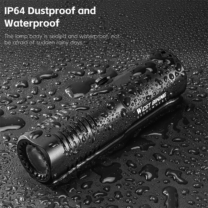 

WEST BIKING Bicycle Front Light IP64 Waterproof Bicycle Headlight Type-C Fast Charging Dustproof High Brightness Bicycle Light