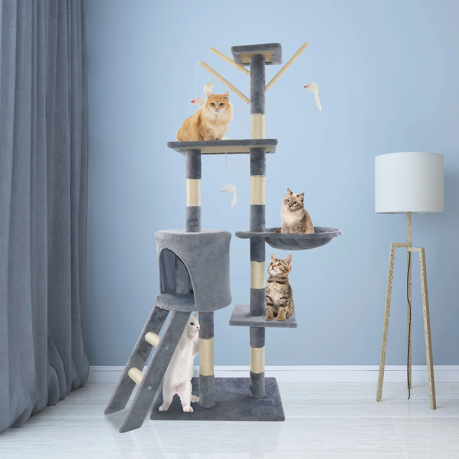 Cat Tree Cat Climbing Frame Kitten Scratching Post Activity Centre Cat Nest Cat Climbing Tower Sisal Scratching Post 140cm