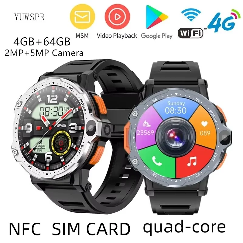 4G Smart Watch Phone 4G+64GB Quad Core Android 8.1 NFC SmartWatch Dual Camera Wifi SIM Card Google Play GPS Sports Heart Rate