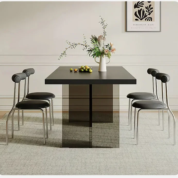 Tavolo da pranzo in ardesia acrilica, puro nero italiano minimalista Internet celebrità piccolo appartamento domestico in ardesia sospesa,