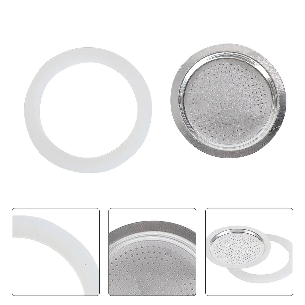 Seal Silicone Ring Gaskets And Aluminum Filters Replacement Kit For Kitchen Moka Pot Espresso Coffee Makers Accessories Washer