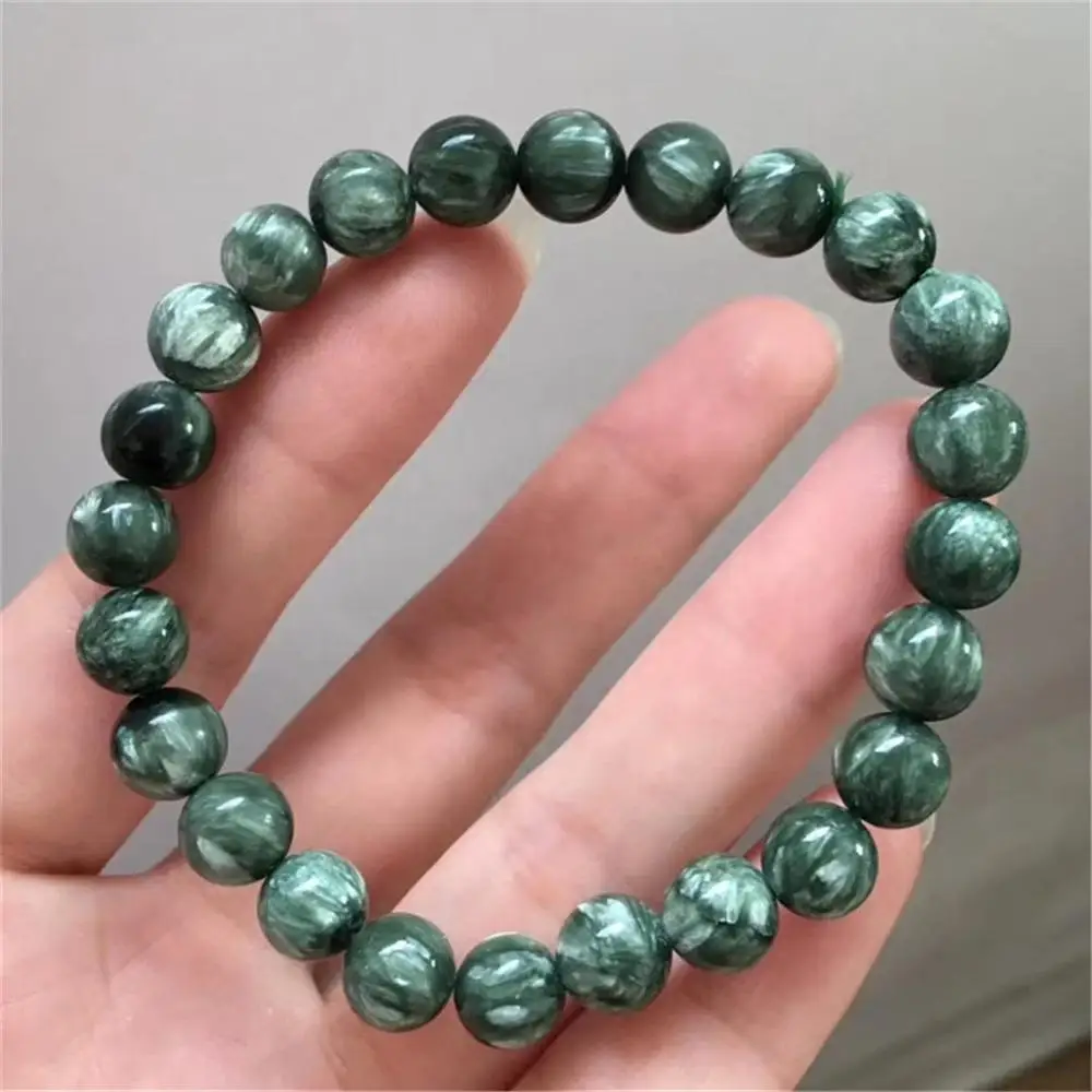 

Natural Green Seraphinite Round Beads Bracelet Women Men Jewelry Gemstone Seraphinite 8mm 9mm 11mm 12mm 13mm 14mm AAAAAA