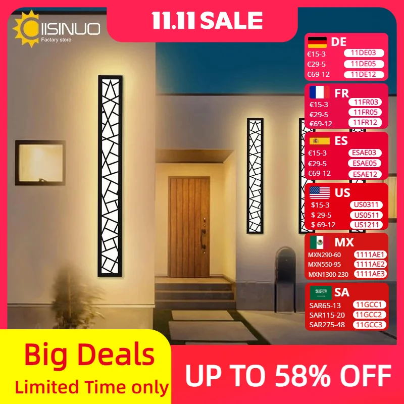 led-ip65-防水ロングウォールライトブラック屋外ポーチ照明器具防錆鳥の巣燭台庭テラスガレージ用