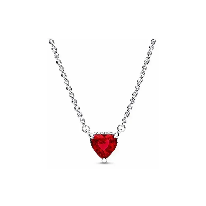 New 925 Sterling Silver Shiny Classic Red Heart-shaped Ring Necklace Bracelet Exquisite Luxury Charm Jewelry fit DIY Party Gifts