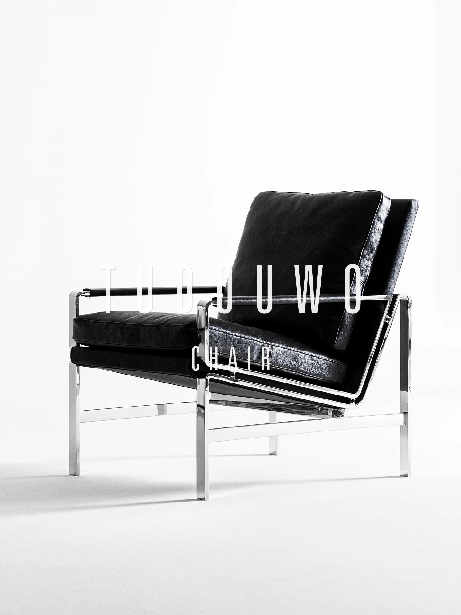 Stainless steel leisure chair Bauhaus style leather soft bag down black sofa chair designer single chair