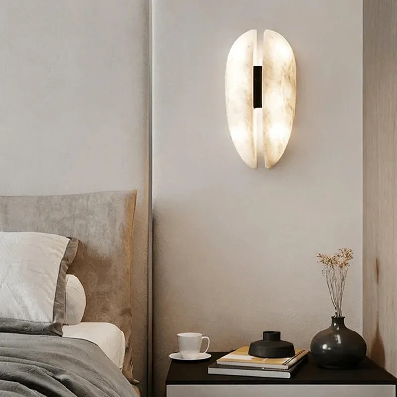Applique Murale Italienne de Luxe en Marbre et Cuivre pour Villa Hôtel Couloir Chambre Décoration Intérieure Luminaire