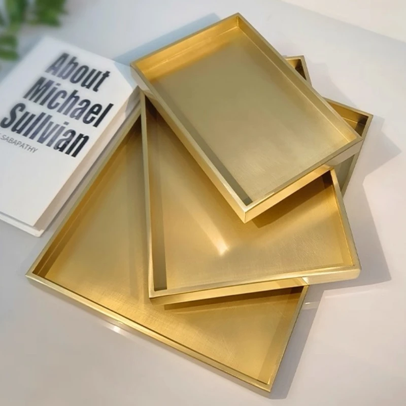 

Multiple Sizes Polishing Brushed Texture Square Shape Tray,Brass Coffee Disc Home Cheese Food Plate,Snack Disc Table Decoration