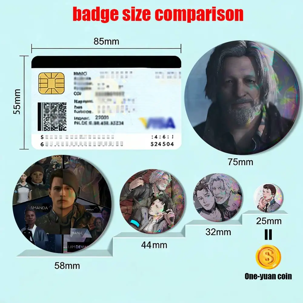 RK800 game Detroit Connor Laser reflective round badges pins bag clothing decorations collectibles gifts for friends