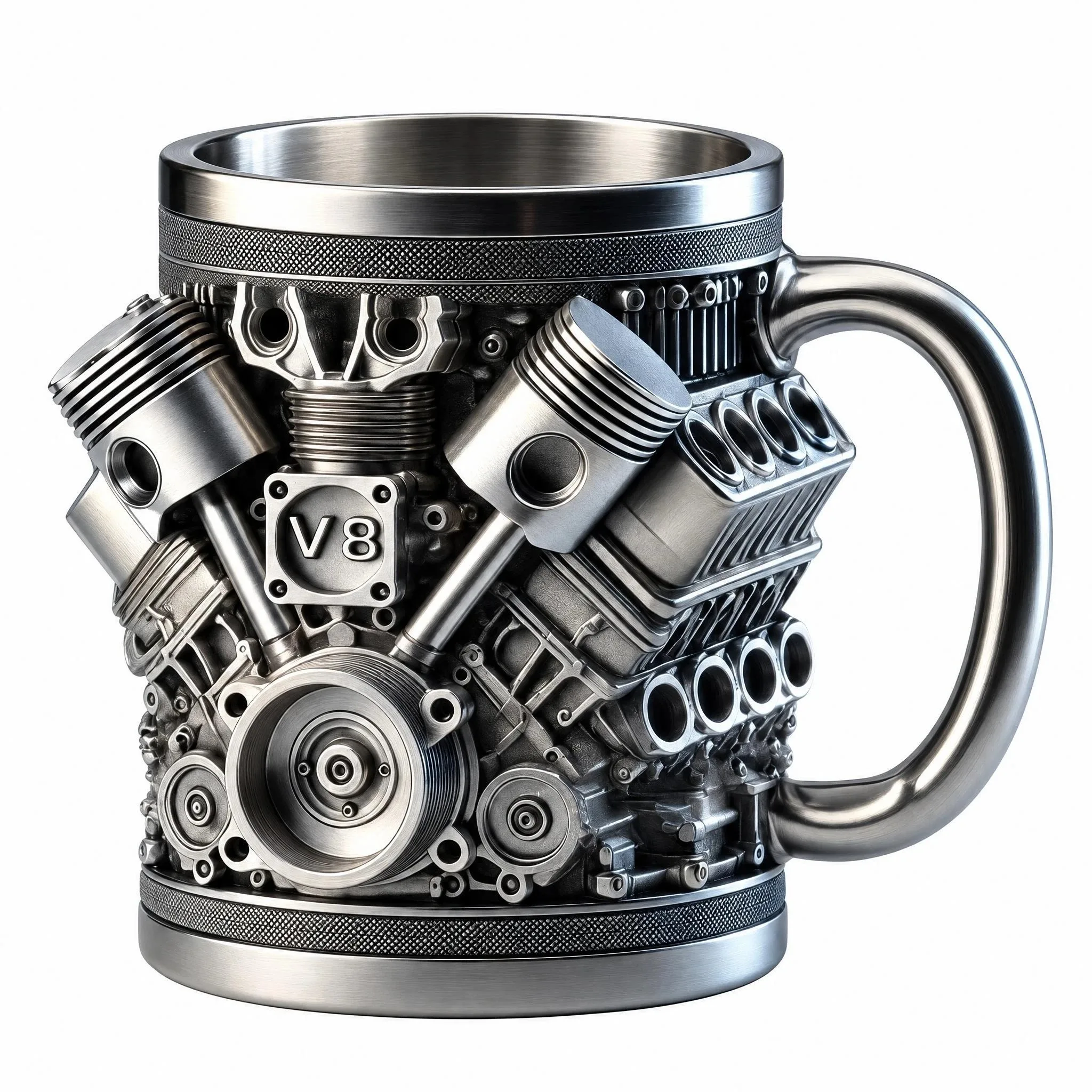 V8 Engine Stainless Steel Coffee Mug, 3D Metal Mechanical Car Engine Water Bottle, Unique Automotive Enthusiast Gift For Fathers Day, Novelty Collectible Mug For Car Guys & Mechanics, Perfect For Hot/Cold Beverages
