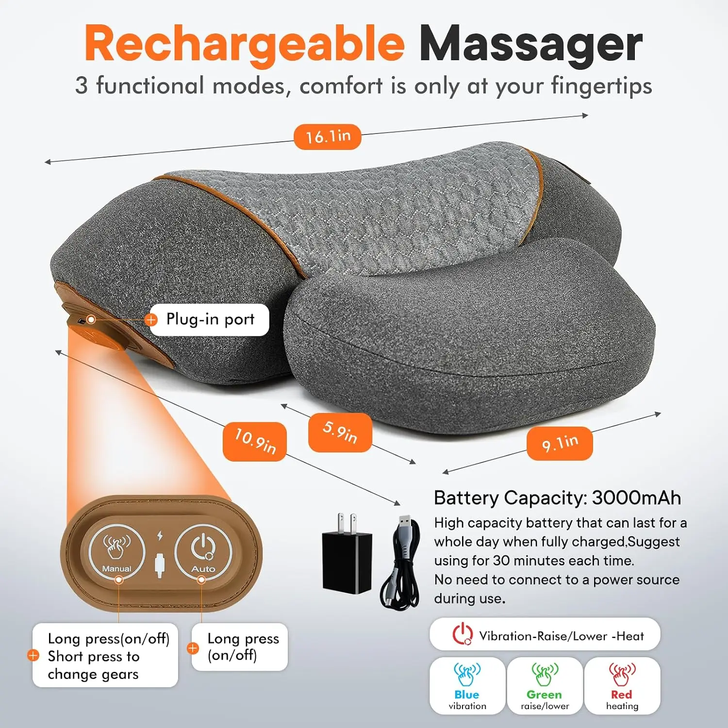 3-in-1 Neck Massager Pillow with Heating & Cervical Traction, Ergonomic Cervical Pillow for Neck Pain Relief Neck Pillow view 6